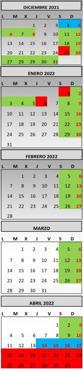Calendario temporada 2021-2022